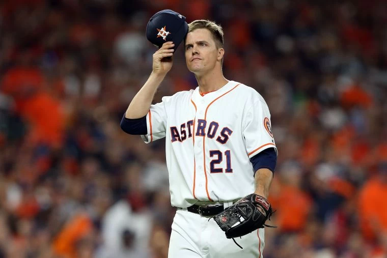 太空人先發葛林基(Zack Greinke)，本次季後賽兩次先發都吞敗。法新社