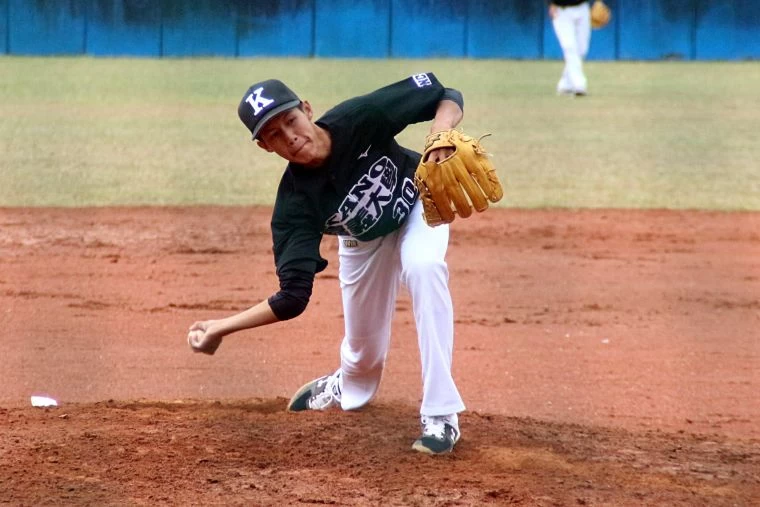 大專棒球聯賽,嘉義大學下勾李瑞霖繳出7局好投。大會提供