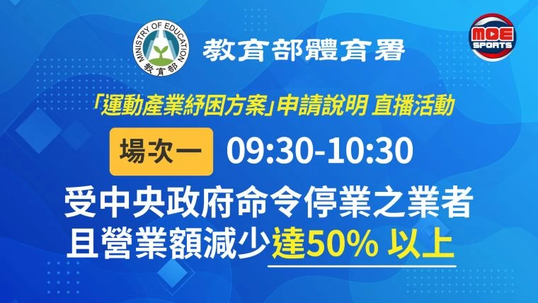 受中央政府命令停業之業者，且營業額減少達50%以上之運動事業業者。官方提供