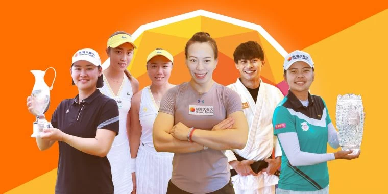台灣大體育家族六位選手前進東京奧運,為台灣爭光!包含高爾夫球好手李旻(左一)、網球女雙詹皓晴(左二) 、詹詠然(左三)、舉重國手郭婞淳 (中)、柔道一哥楊勇緯(右二) 、高爾夫球好手徐薇淩(右一)。官方提供