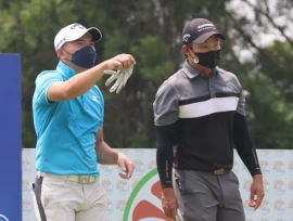大安公開賽第二回合李玠柏(右)和詹世昌(-8)暫並列第一。鍾豐榮攝