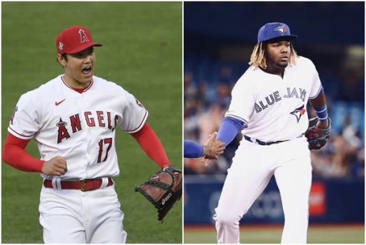大谷翔平與小葛雷諾(Vladimir Guerrero Jr.)競爭美聯MVP。合成照片