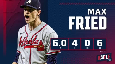 勇士王牌左投佛瑞德(Max Fried)表現神勇。摘自勇士推特