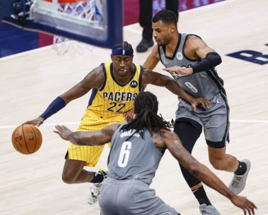 雷佛特(Caris LeVert)上一場面對熱火終於找回狀態,攻下全隊最高的27分,進攻積極度相當不錯。法新社