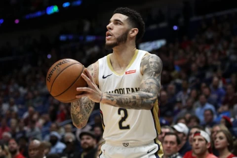 公牛球哥包爾(Lonzo Ball)攻擊火力滿點。法新社
