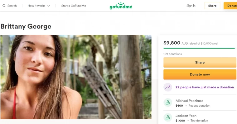 募款網站上幫布列塔妮女將的雙親募款。摘自Go fund me網站