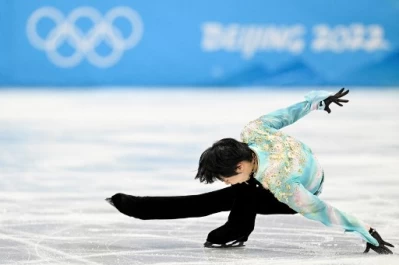 羽生結弦長曲又二次摔倒。法新社