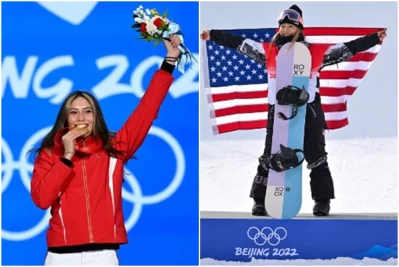 韓裔美國滑雪女將克洛伊金(Chloe Kim,右)與谷愛凌私交不錯。合成照片