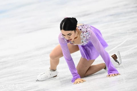 台裔美籍選手陳楷雯很可惜長曲跌倒重挫。法新社