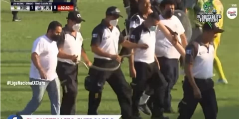 瓜地馬拉的頂級聯賽上竟有大蛇入侵鬧場。摘自youtube