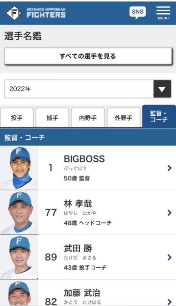 日本火腿新任監督新庄剛志,今年以「BIGBOSS」的名字登錄。摘自火腿推特