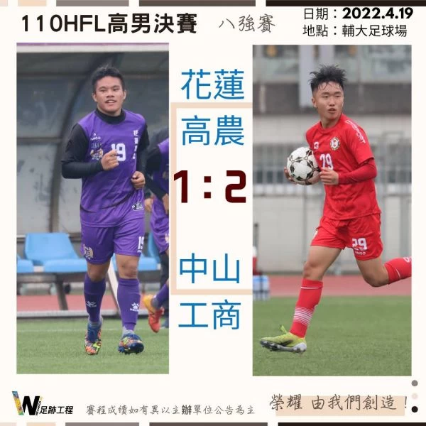 中山工商2比1險勝去年冠軍花農。足跡工程提供