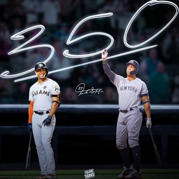紐約洋基「怪力男」史坦頓(Giancarlo Stanton)今天在對上巴爾的摩金鶯的比賽敲出生涯第350轟,成為史上第七快完成350轟的球員。摘自洋基推特