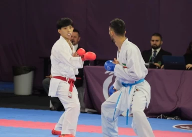 空手道代表隊出戰男子團體對打,奪得第五名佳績。體育署提供