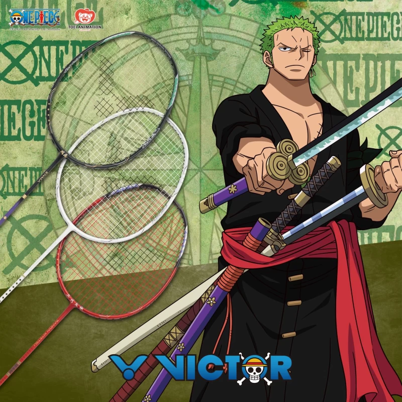 VICTOR羽球拍以經典角色索隆三刀流為設計靈感,分別帶來三款配色及功能特性球拍。官方提供