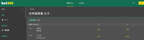 bet365賠率兩人一模一樣。摘自bet365