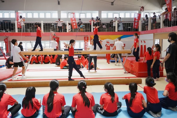 本次活動規劃墊上運動 跳箱 平衡木 單槓等多項種類。（台中運動局提供）