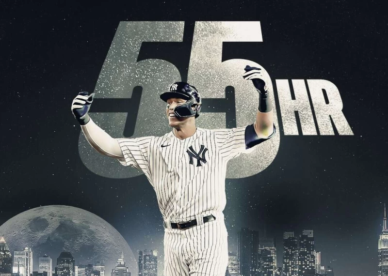 紐約洋基球星「法官」賈吉(Aaron Judge)在今天之前狂敲55轟,已追平洋基隊史右打單季最多轟紀錄。摘自MLB官網
