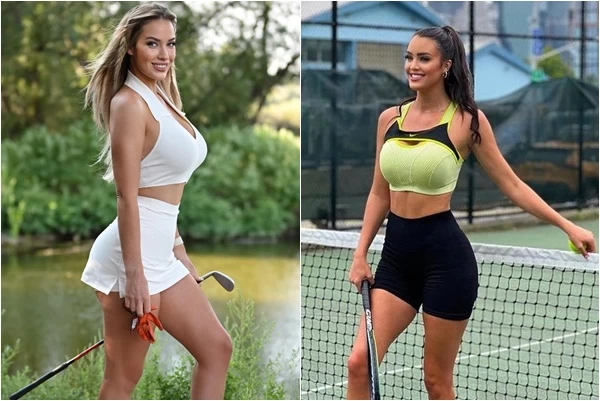 效法絲皮拉納克(Paige Spiranac,左),網球性感網紅絲圖爾曼(Rachel Stuhlmann)爭取更多矚目。合成照片