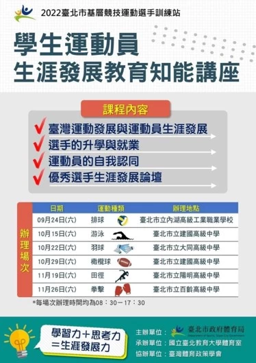 臺北市學生運動員生涯發展教育知能計畫。官方提供