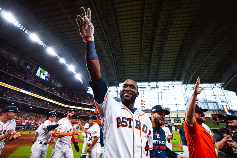 阿瓦瑞茲（Yordan Alvarez）再見三分砲助太空人贏得勝利。法新社