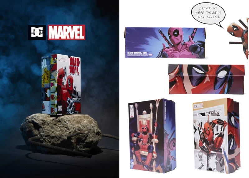 DC SHOES x DEADPOOL 死侍聯名系列鞋款採用全印刷的專屬鞋盒圖樣，完整詮釋出全面性死侍極致幽默風格。大會提供
