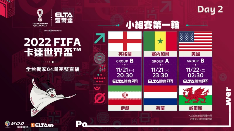 2022 FIFA卡達世界盃第二日 鎖定愛爾達完整轉播。官方提供
