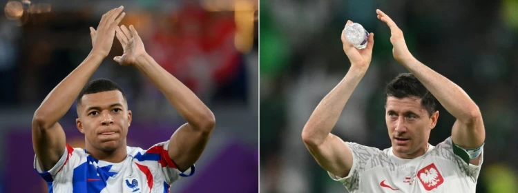 姆巴佩(Kylian Mbappe)對決波蘭歐洲金靴萊萬多夫斯基(Robert Lewandowski)。法新社