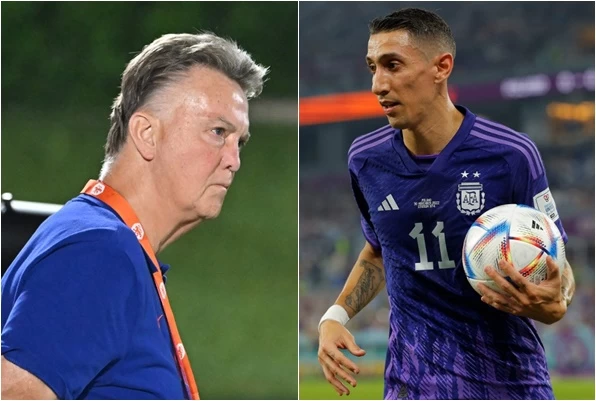 阿根廷球星迪馬利亞(Angel Di Maria,右)與荷蘭總教練范加爾(Louis van Gaal)不合。合成照片