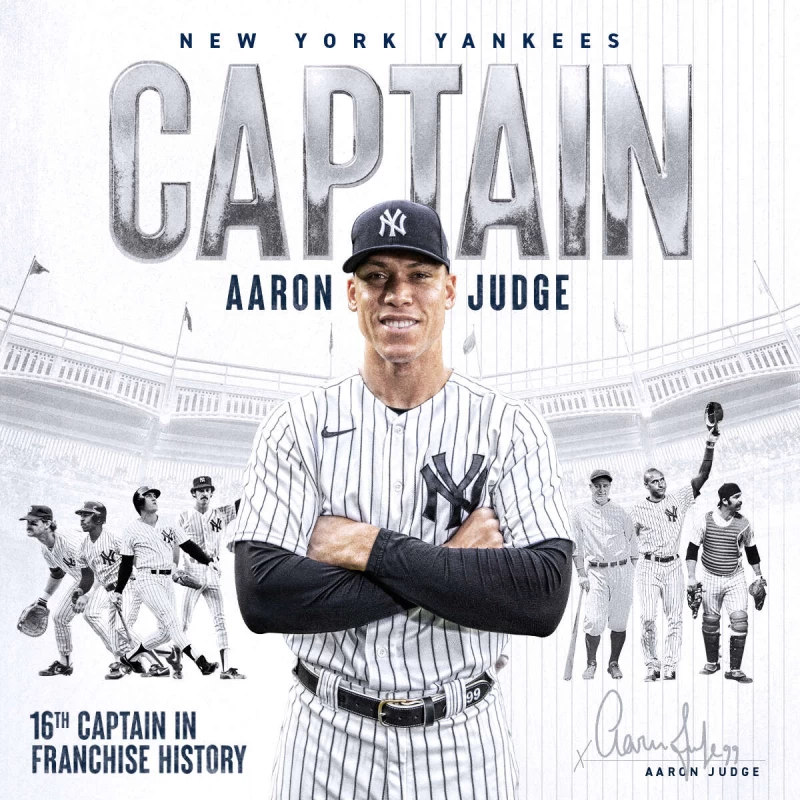 「法官」賈吉(Aaron Judge)成為新任洋基隊長。摘自洋基推特