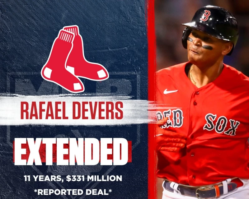 波士頓紅襪與狄佛斯(Rafael Devers)簽下一張11年3.31億美元的延長合約。摘自MLB推特