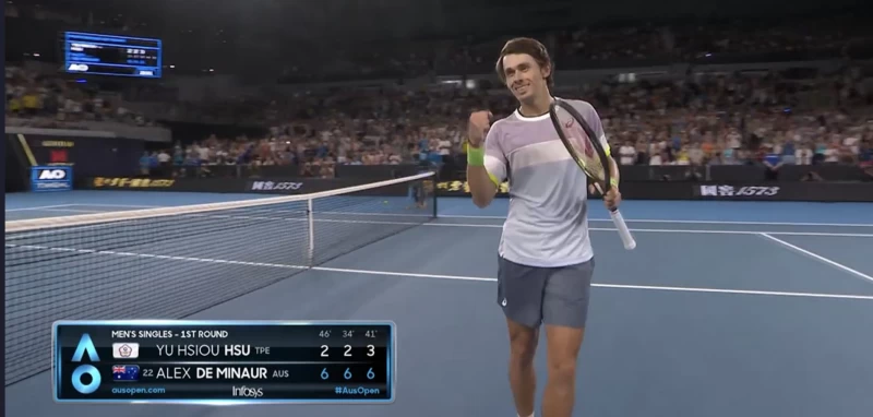 世界第24的地主希望狄米納爾(Alex de Minaur)直落三盤獲勝。摘自推特