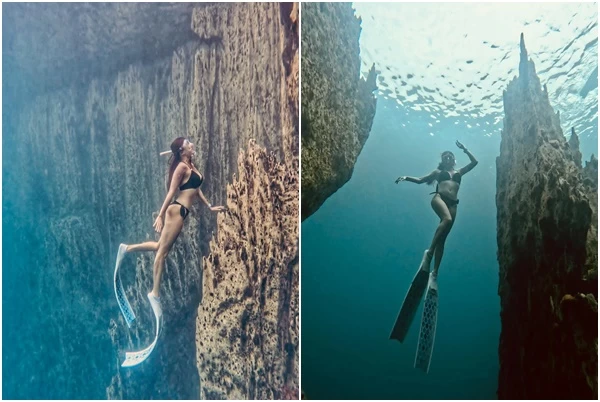 台灣快艇衝浪女神 Kimberly陳美彤,再次突破個人極限,挑戰Free Dive自由潛水。STARFiSH PR星予公關提供
