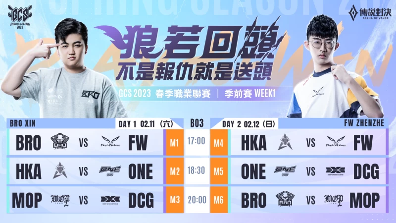 GCS 2023 春季季前賽由 BRO 對上 FW 揭開序幕。官方提供