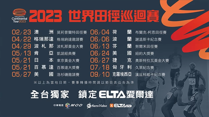2023世界田徑巡迴賽 全台獨家鎖定MOD愛爾達電視。官方提供