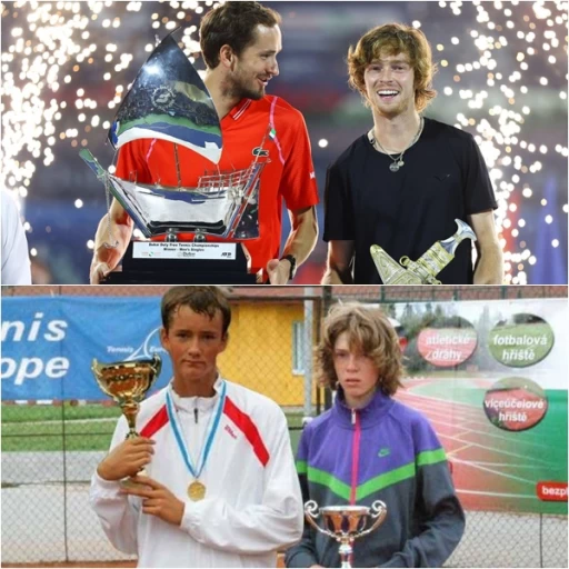 梅德韋傑夫(Daniil Medvedev)和盧布洛夫(Andrey Rublev)從小打到大。合成照片