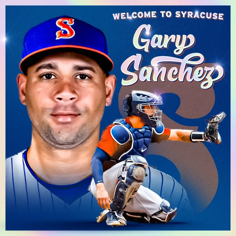 「海怪」桑其士(Gary Sánchez)加盟大都會。摘自 Syracuse Mets推特