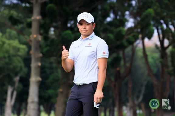 第一回合台灣好手詹世昌抓下5隻鳥以67桿 5獨居領先。tpga 提供/林聖凱攝影