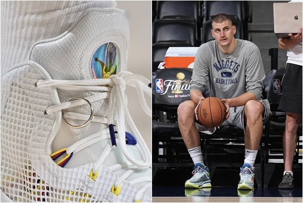 金塊看板球星約基奇(Nikola Jokic)會將婚戒繫在球鞋上。合成照片
