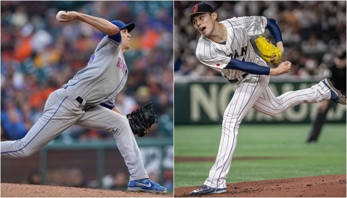 佐佐木朗希(右)連美國球評認為很像賽揚強投狄格隆(Jacob deGrom)。合成照片