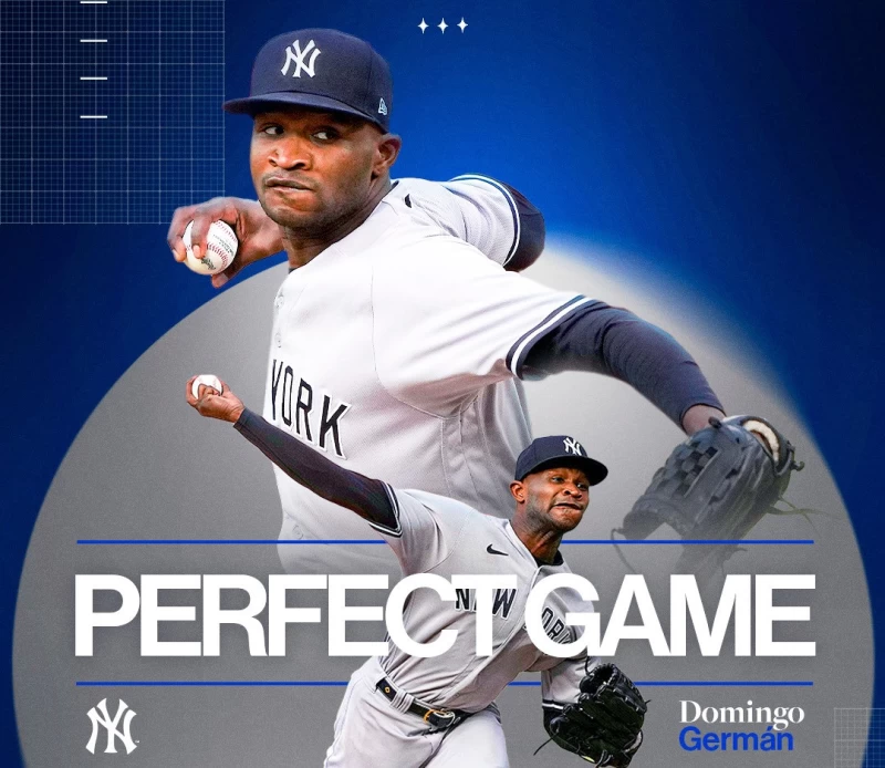紐約洋基先發投手赫曼(Domingo German)今天在面對奧克蘭運動家的比賽上演完全比賽。摘自洋基推特
