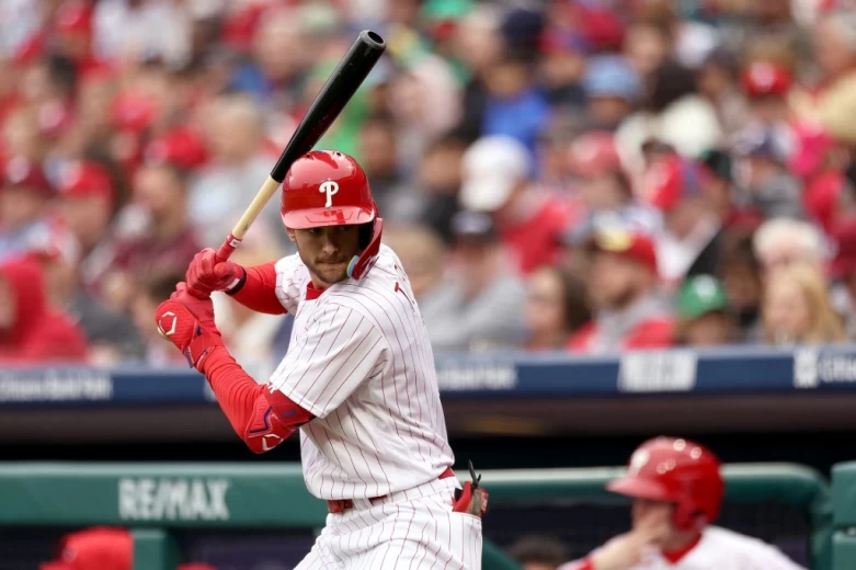 費城人主力打者透納(Trea Turner)因好壞球爭議被趕出場。法新社