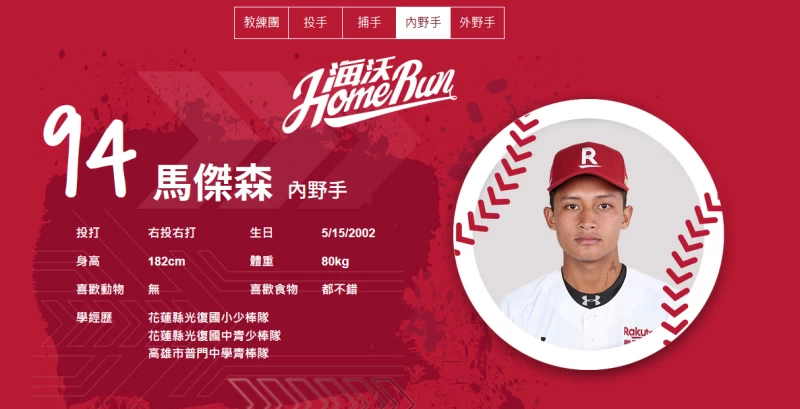 馬傑森完全符合林襄男友的特質。取自Rakuten Monkeys 樂天桃猿官方網站