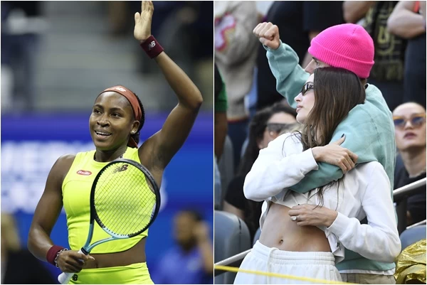 小賈斯汀(Justin Bieber)和老婆(Hailey Bieber)都來幫高芙(Coco Gauff)加油。合成照片