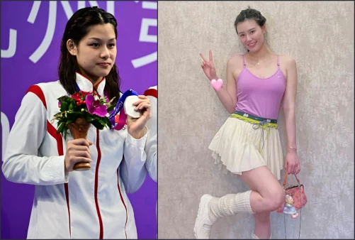 高顏值(右,摘自其微博)+3金1銀(左),18歲余依婷被封新泳壇女神!法新社