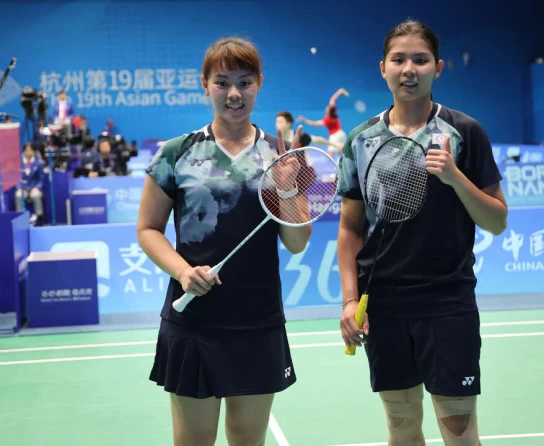中租組合李佳馨／鄧淳薰首度合作參加亞運，可惜女雙無緣8強。中華奧會提供
