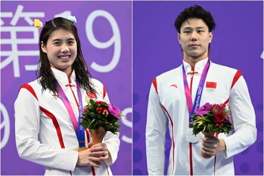 中國泳將張雨霏(左)、覃海洋包辦本屆杭州亞運男女MVP。合成照片