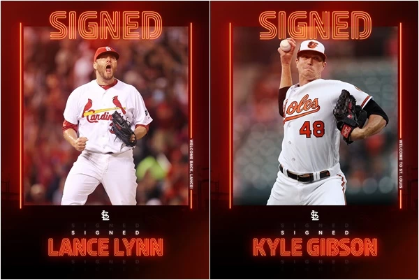 紅雀網羅林恩（Lance Lynn，左）和巴爾的摩金鶯的吉布森（Kyle Gibson）。合成照片