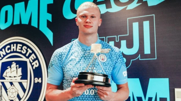 哈蘭德獲得2023年度世界運動明星(World Sport Star of the Year)大獎。摘自BBC