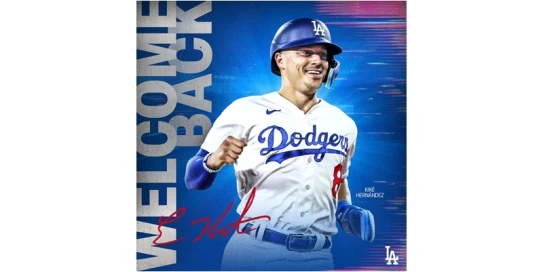 洛杉磯道奇和自由球員赫南德茲(Kiké Hernández)簽下一張1年合約。摘自道奇推特